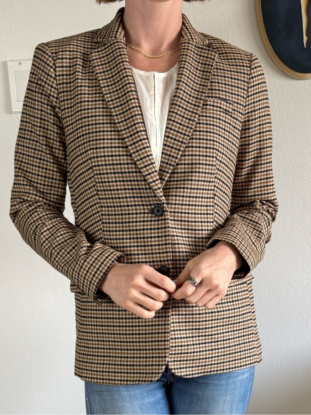 Classic Brown Houndstooth Blazer